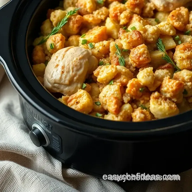 Crockpot Chicken & Stuffing Comfort Dish presentation