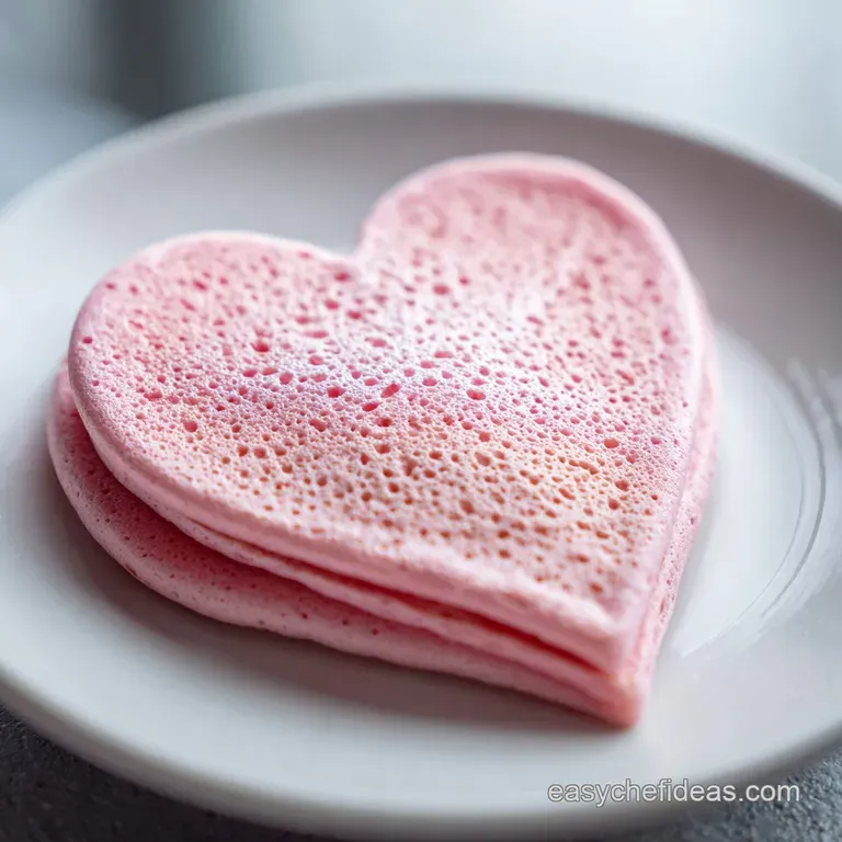 Delicate stack of heart-shaped waffles dusted with powdered sugar, topped with fresh raspberries and whipped cream on a pl...