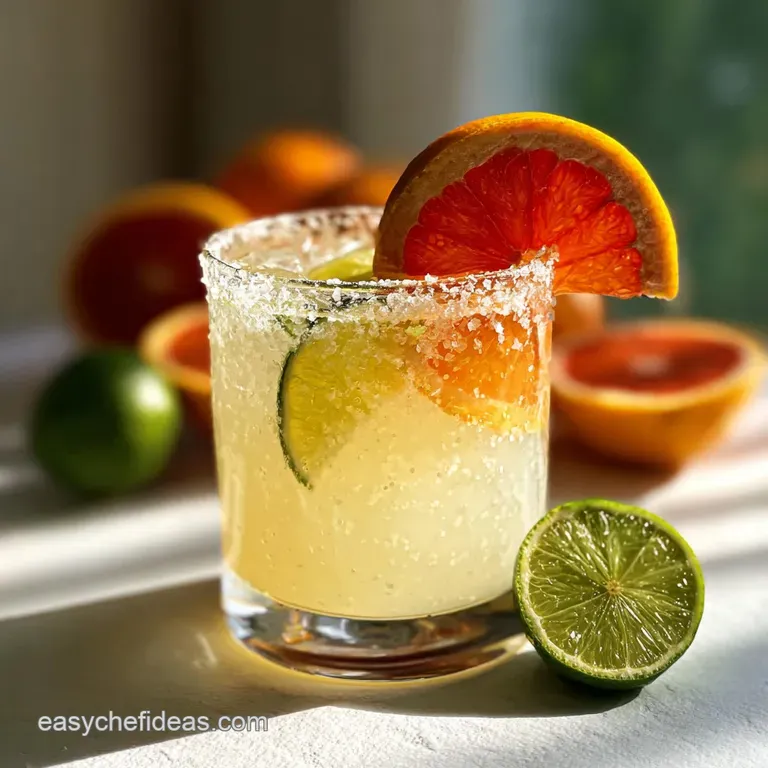 Elegant cocktail in a stemmed glass with a sugared rim, garnished with a citrus slice and sprig of rosemary on a marble co...