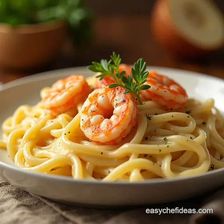 Easy Weeknight Shrimp Alfredo with Creamy Garlic Sauce presentation