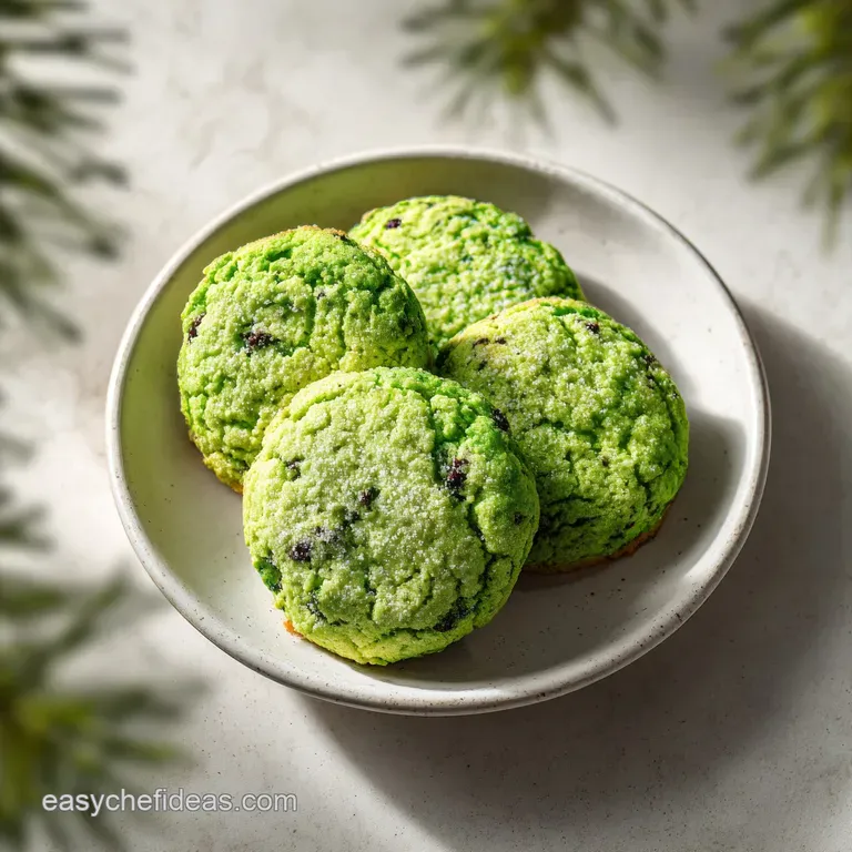 Stack of soft, vibrantly green Grinch cookies with a single red heart, ready to be served during holiday celebrations.