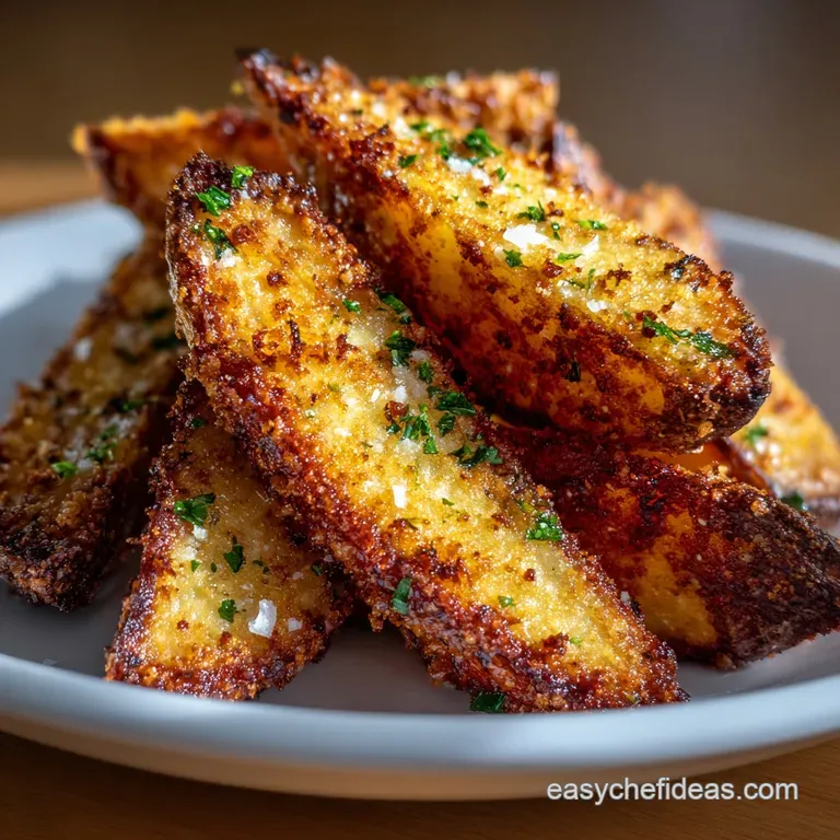 Crisp potato wedges are artfully stacked; grated parmesan & herbs accent the rustic charm of this delicious side dish.
