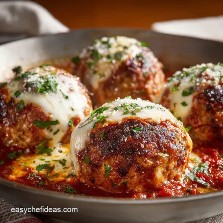 Giant Turkey Meatball Parmesan Supersized Succulent and Baked in Sauce presentation