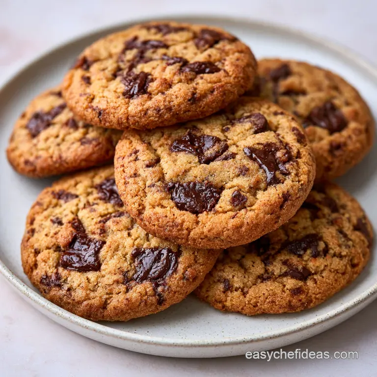 A neat stack of golden brown cookies on a white ceramic plate, garnished with a pinch of flaky sea salt.