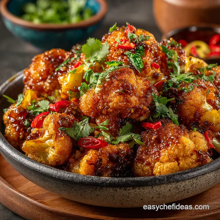 Gobhi Manchurian Crispy Cauliflower in Tangy Sauce presentation