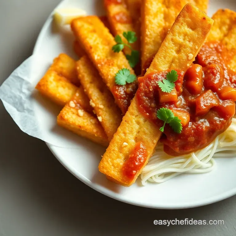 Golden Polenta Fries with Spicy Marinara presentation
