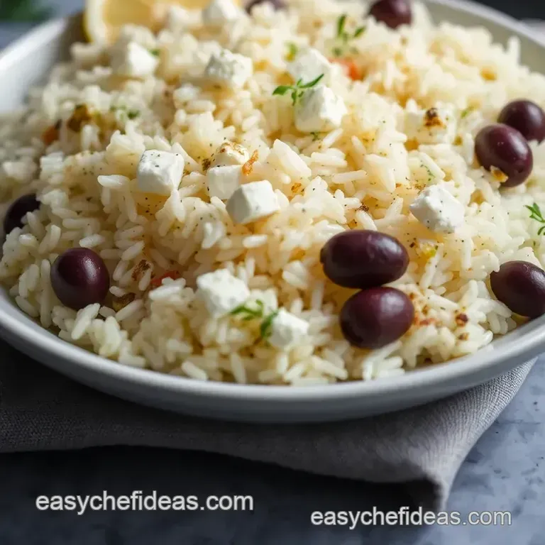 Greek Lemon Herb Rice with Olives and Feta presentation