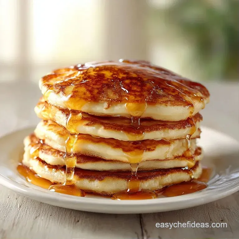 Small golden pancakes arranged on a white ceramic plate with a side of vibrant blueberries and a drizzle of maple syrup.