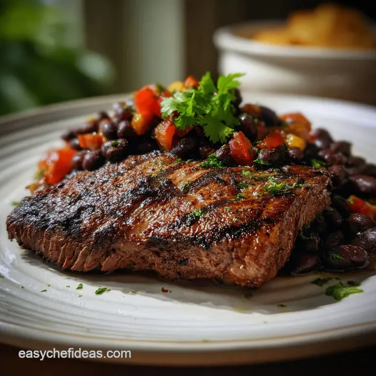 The Ultimate Grilled Flank Steak with Black Beans presentation