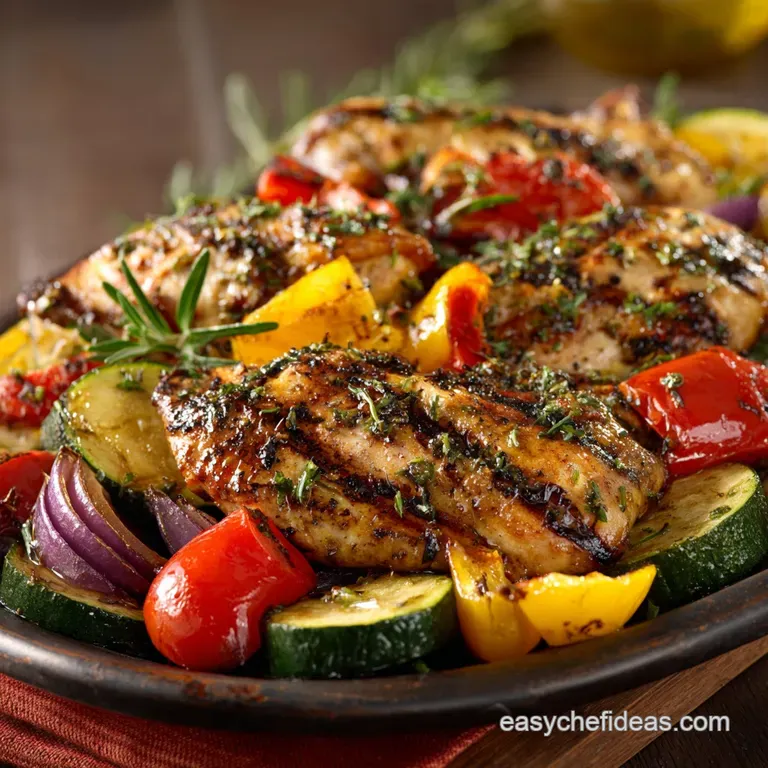 Punchy Garlic and Herb Grilled Chicken Skewers with Charred Summer Veggies