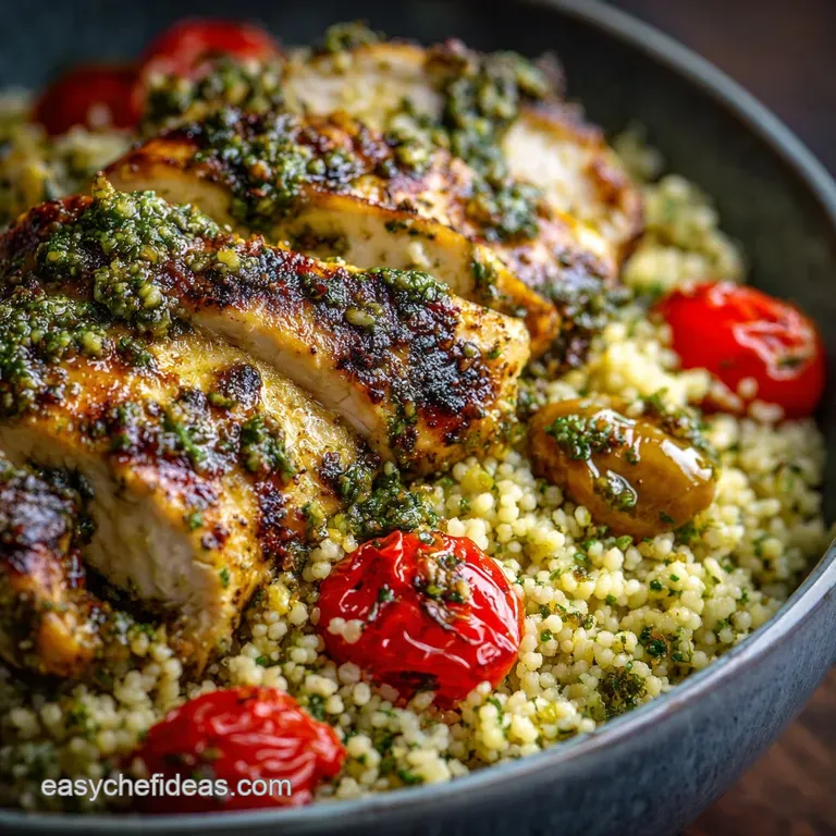 Grilled Pesto Chicken Couscous Bowls: Mediterranean Power Bowls (Easy Recipe) presentation