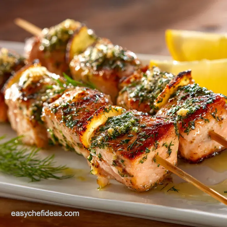 Grilled Salmon Kebabs with Zesty Lemon Dill Marinade presentation