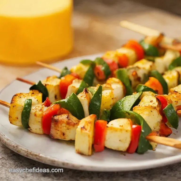Halloumi Rainbow Vegetable Skewers presentation