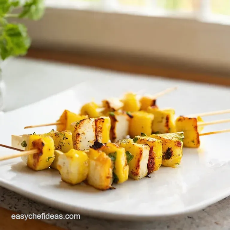 Halloumi Sunshine Skewers with Zesty Lemonherb Drizzle presentation