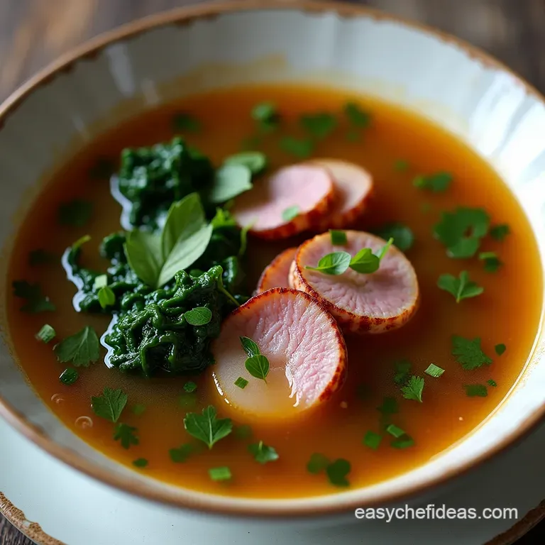 Blackwater Bog Broth A Deeply Savoury Soup with Smoked Ham Hock Turnip Greens