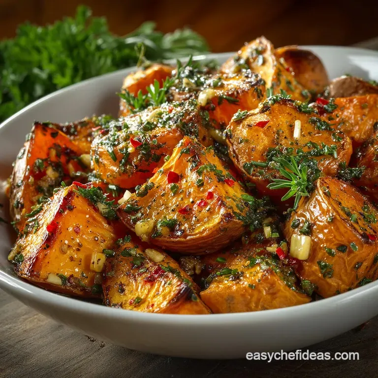 The Sunday Side Dish Heavenly Garlic Butter Roasted Sweet Potatoes presentation
