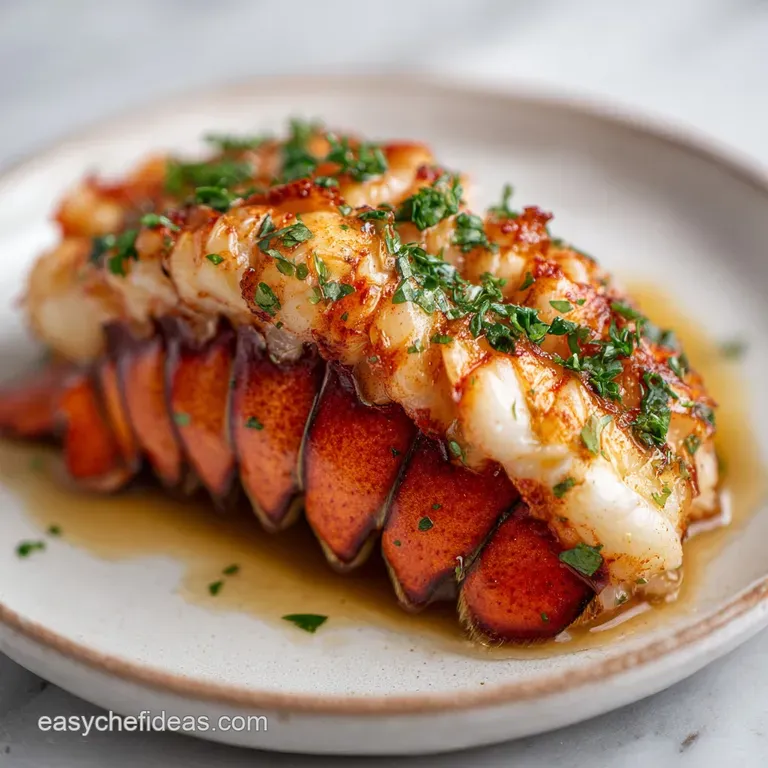Elegant plate featuring a succulent lobster tail beside creamy risotto. Garnished with bright green herbs. Seafood dinner,...