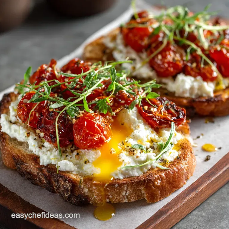 Breakfast Toast: the Full Monty with Roasted Tomatoes and Herb Ricotta presentation