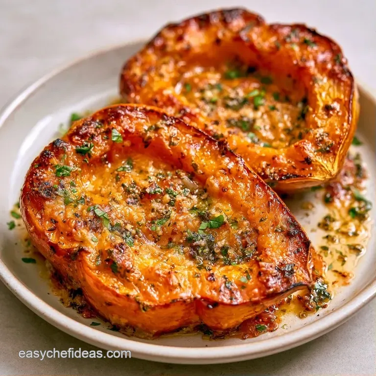 Slices of roasted orange squash arranged on a dark slate board with microgreens and a drizzle of glistening oil.