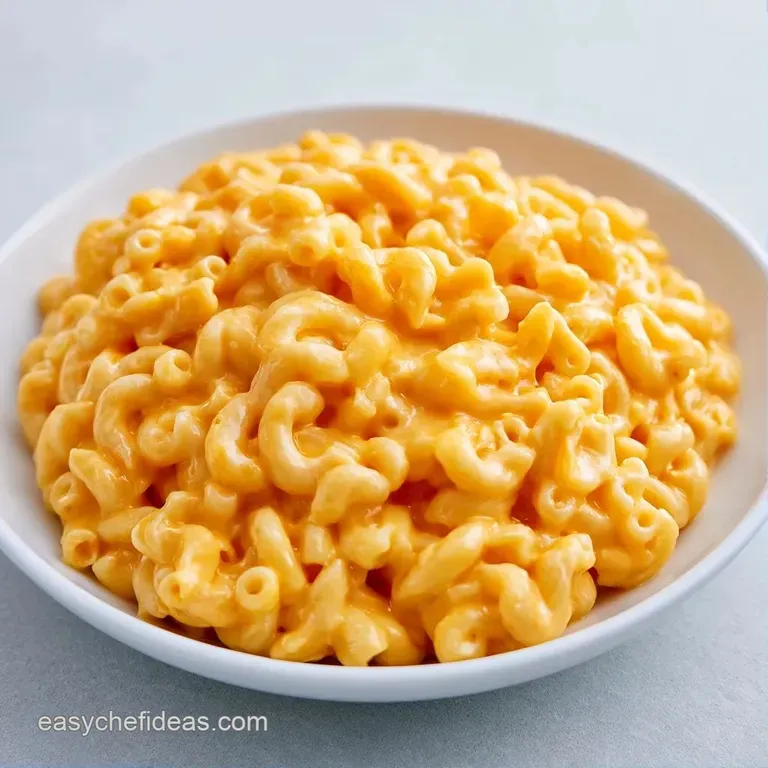Vibrant orange pasta swirled in a white ceramic bowl, garnished with tiny sweet peas and a dusting of parmesan.