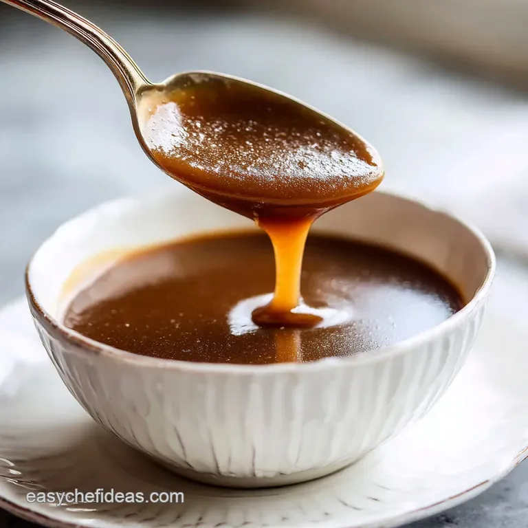 Silky smooth, dark brown gravy cascading over golden mashed potatoes, speckled with fresh parsley, inviting and warm.