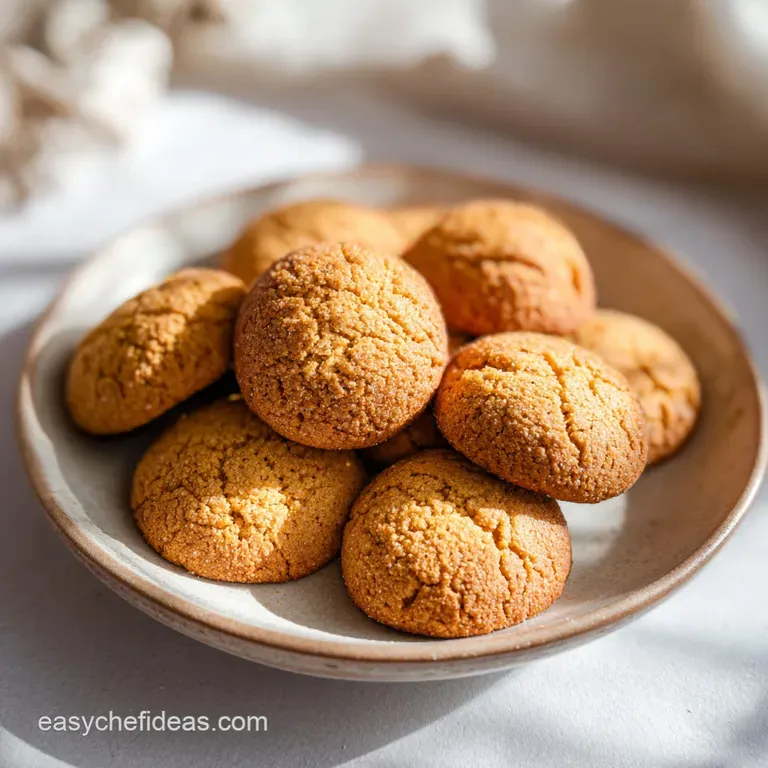 Small, round buttery biscuits piled high on a rustic wooden platter with a glass of cold almond milk nearby.
