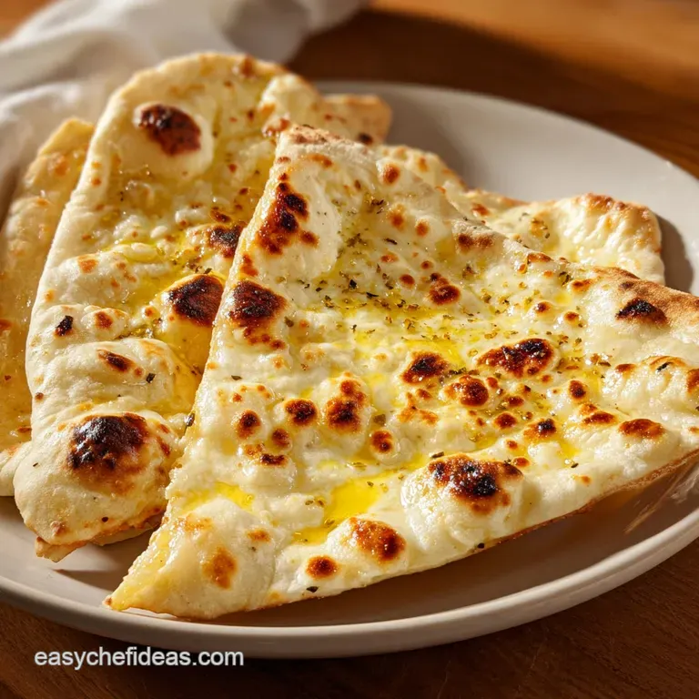 A stack of soft, charred flatbreads garnished with fresh parsley and a side bowl of creamy garlic dipping sauce.