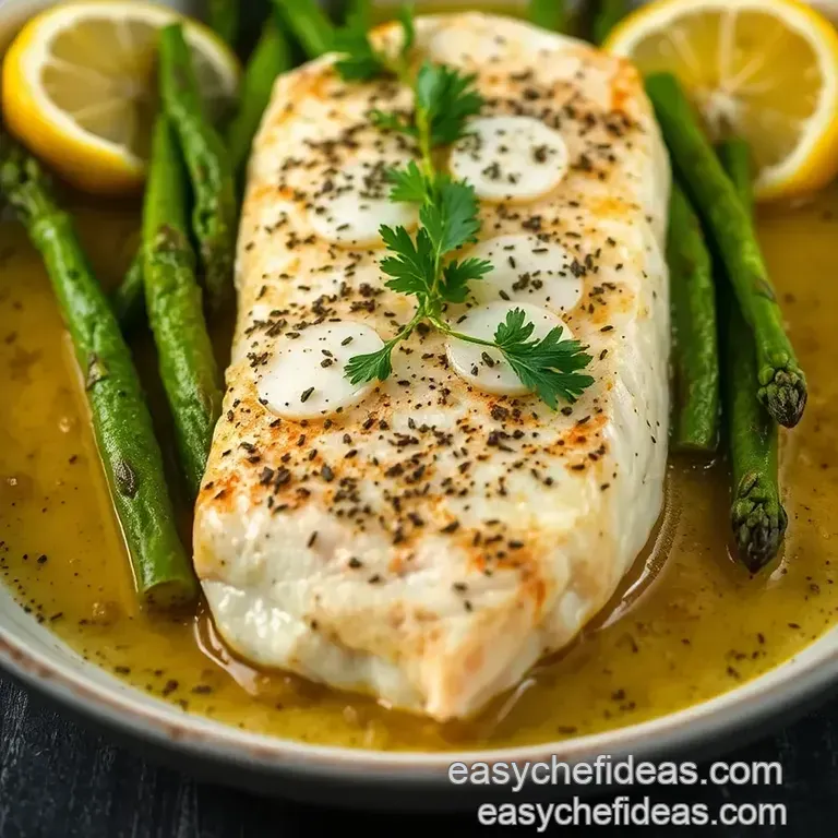 Lemon Herb Baked Cod with Roasted Asparagus presentation