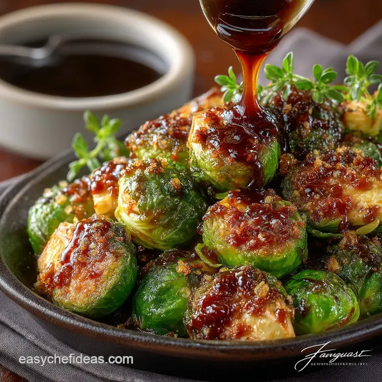 Longhornstyle Crispy Brussels with Sweet Tangy Maplebalsamic Glaze presentation