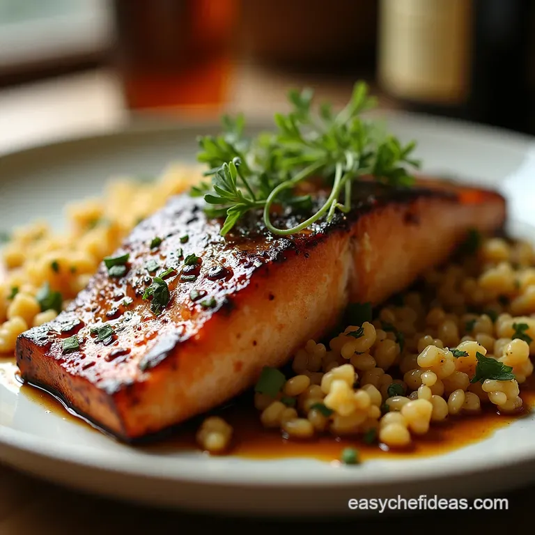 Sticky Shiny Maplebalsamic Glazed Rainbow Trout with Herbed Couscous presentation