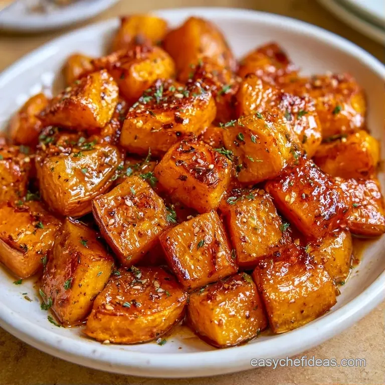 Slices of charred orange squash arranged in a circle, garnished with fresh thyme and a drizzle of syrup.