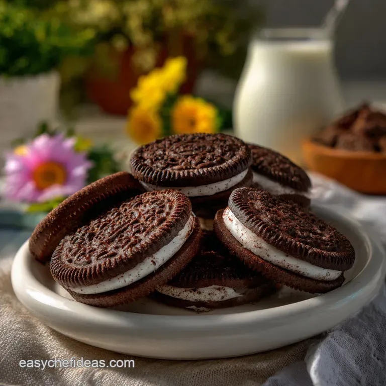 Three Oreo truffles on a small white plate with a drizzle of melted chocolate, garnished with a sprinkle of crushed Oreo c...