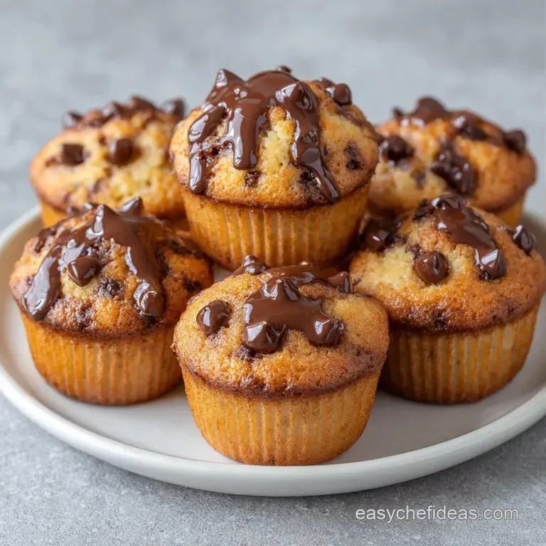 A stack of fluffy golden cakes with gooey chocolate bits on a white ceramic plate with a soft linen napkin.