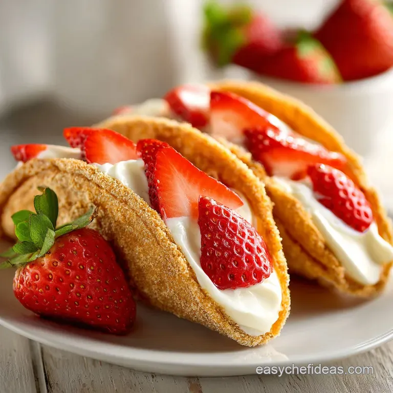 Three petite crispy shells on a white platter, filled with smooth cream cheese and topped with fresh berry slices.
