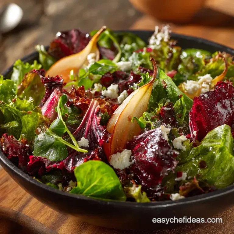 Mixed Baby Greens Salad: Autumn Jewel with Pomegranate Pecans and Gorgonzola presentation