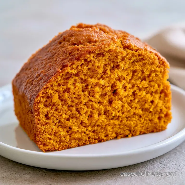 A golden slice of moist spiced cake on a white plate, topped with fluffy white frosting and a cinnamon stick.
