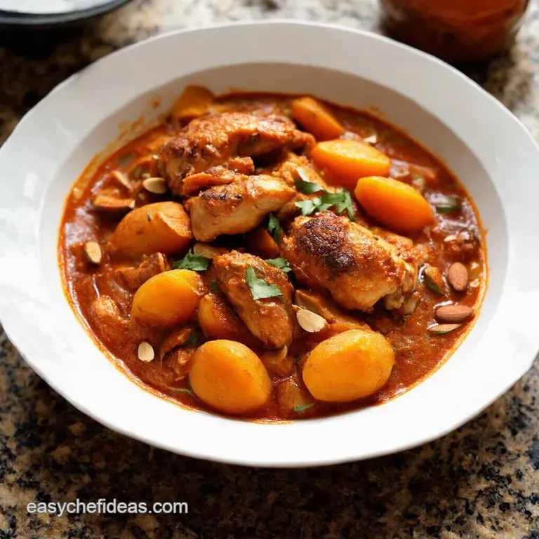 Moroccan Chicken Tagine with Apricots and Toasted Almonds presentation