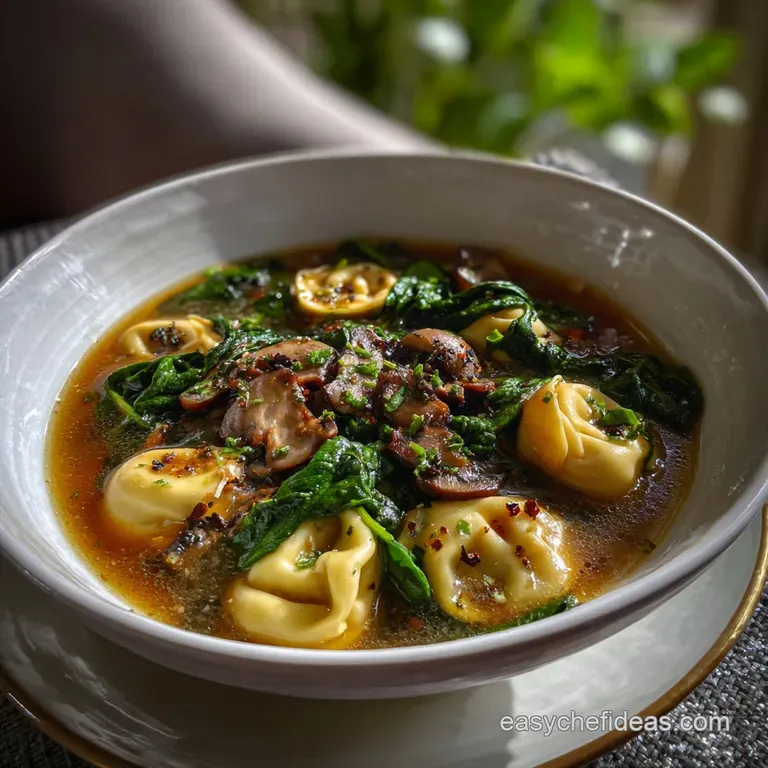 Creamy Mushroom Tortellini Soup: 35 Minute Meal presentation
