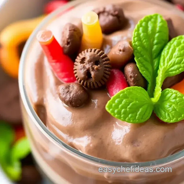 No-Cook Chocolate Pudding Fruit Worm Delight presentation