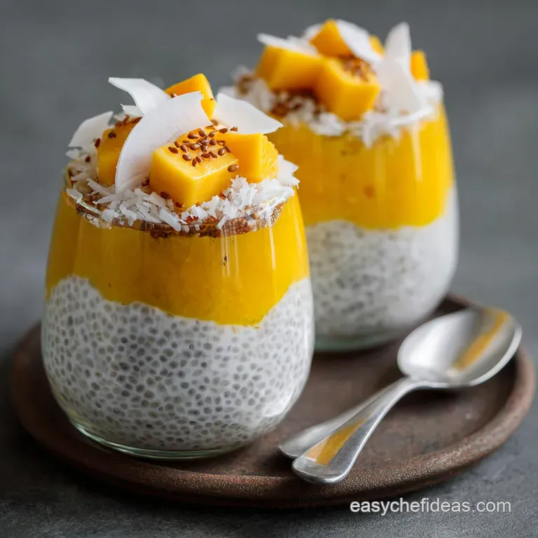 Tropical Sunrise Layered Coconut Mango Chia Pudding presentation