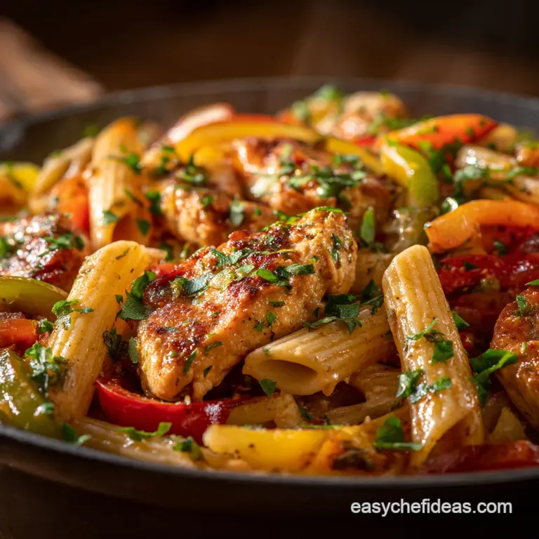 Onepot Chicken Fajita Pasta: Speedy Fiesta Recipe presentation