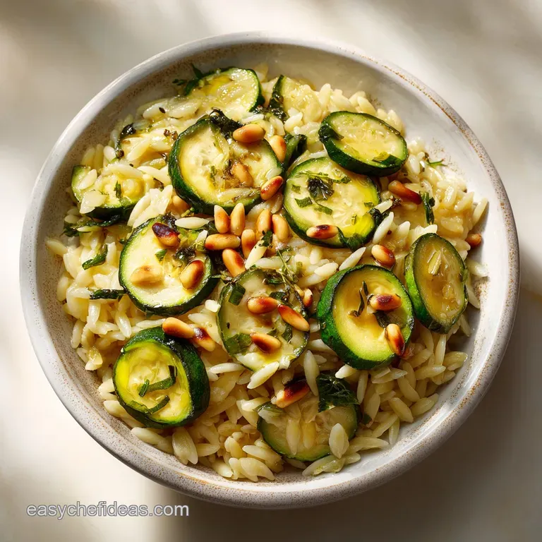 Orzo with Zucchini Lemon Salad with Charred Zucchini and Feta presentation