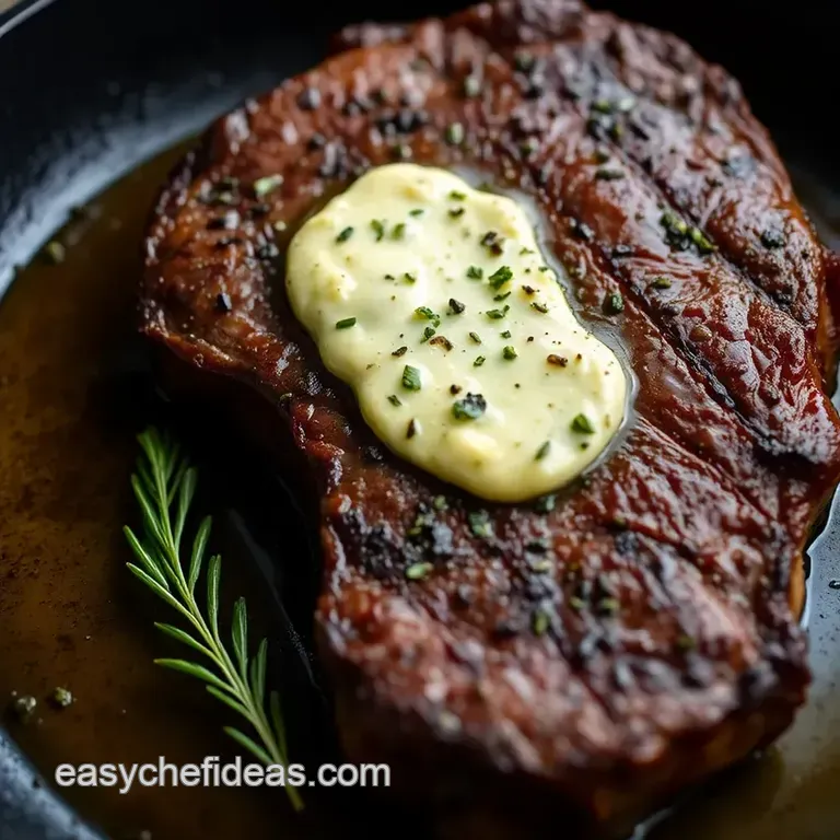 Pan-Seared Ribeye with Garlic Herb Butter presentation