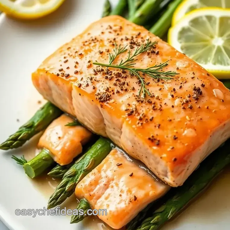 Pan-Seared Salmon with Lemon-Dill Butter & Roasted Asparagus presentation