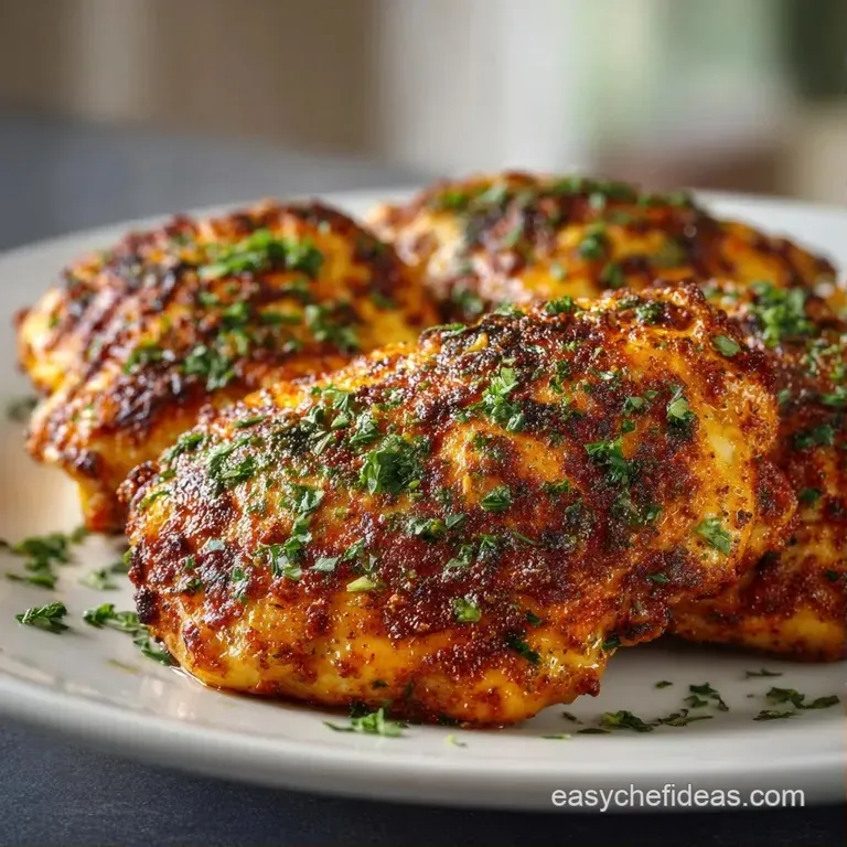 Golden chicken thighs plated over velvety mash with a glossy brown glaze and bright green blanched asparagus.