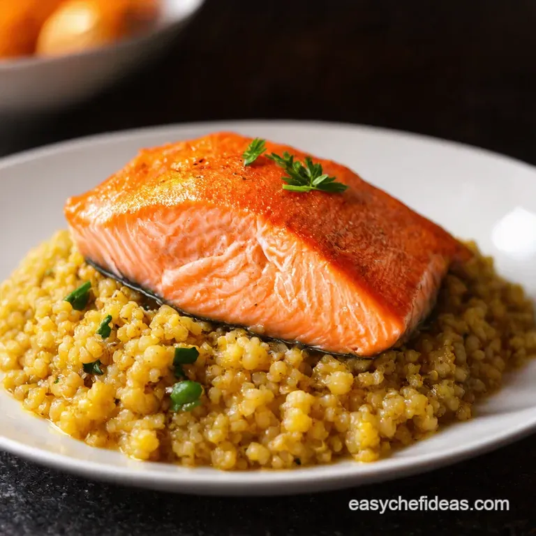 Panseared Salmon with Lemonherb Quinoa Asparagus presentation