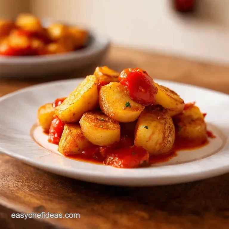 Patatas Bravas Crispy Spanish Potatoes with Spicy Tomato Sauce presentation