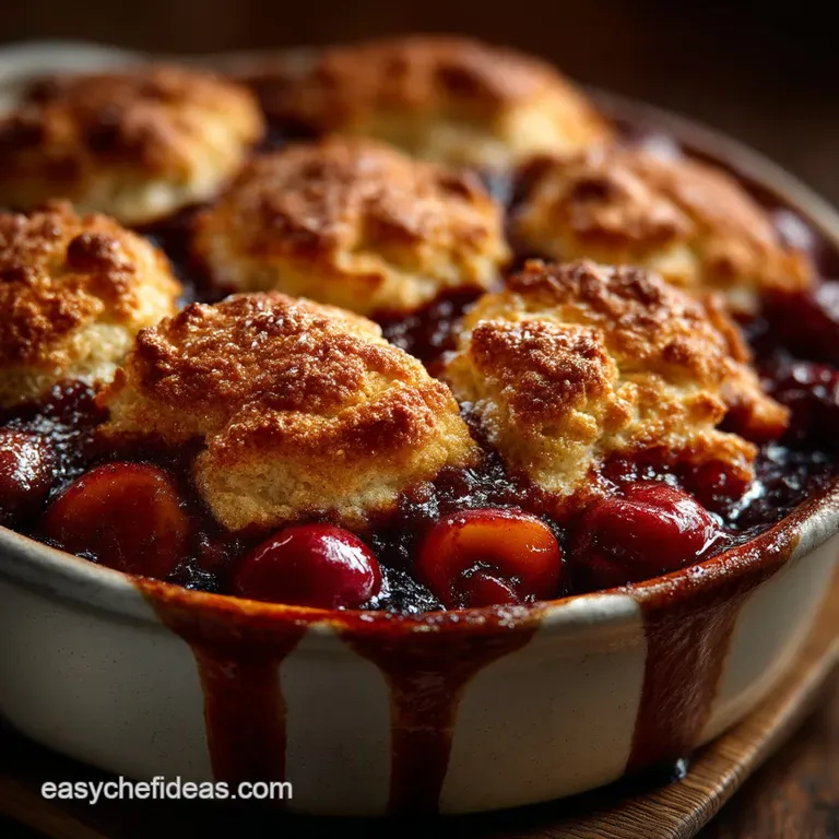 Sundrenched Peach Cherry Cobbler with Buttermilk Biscuit Topping presentation