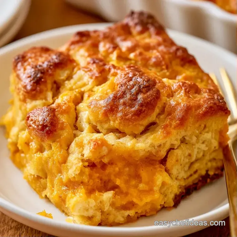 A square slice of warm orange biscuit cake on a white ceramic plate topped with a dollop of melting butter.