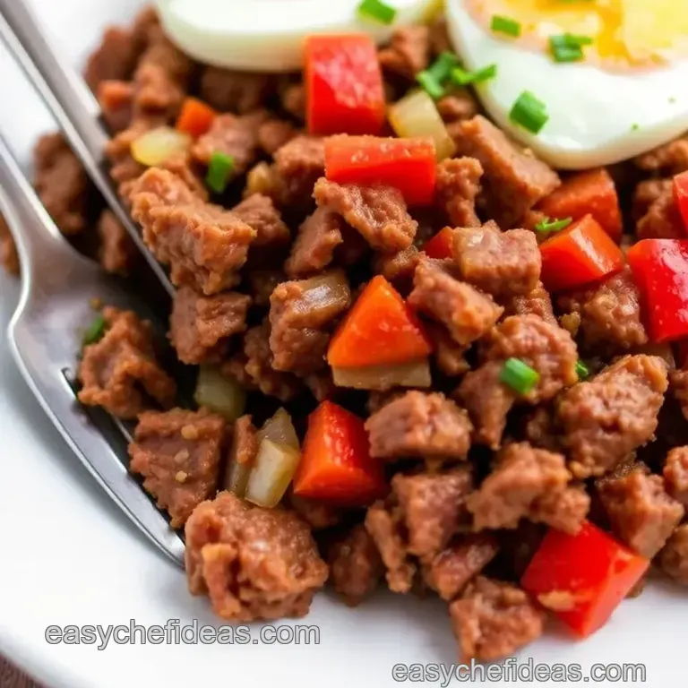 Quick Canned Beef Hash with Eggs presentation